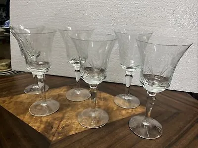 Elegant Glass Floral Wine Glass Set 6 Tall Antique Vintage Glasses Flower • $59