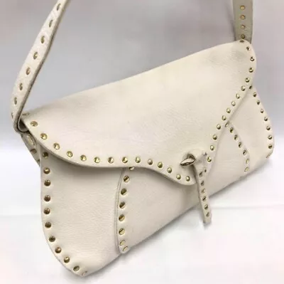 CELINE's Vintage Studs Bag Purse Leather White Gold Hardware Inside Pocket Used • $165