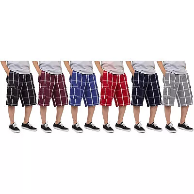 Shaka Wear Men's Cargo Shorts Relaxed Fit Plaid Elastic Waist • $19.95