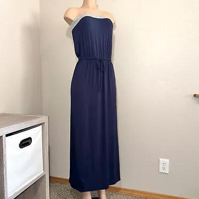J. Crew Women’s XS Strapless Maxi Dress Soft Modal Long Tube Flowy Navy Blue • $19.98