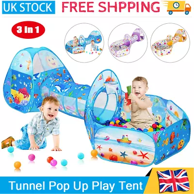 3 In 1 KIDS BABY PLAY TENT POP UP PLAYHOUSE Portable BABY TUNNEL BALL PIT • £15.59