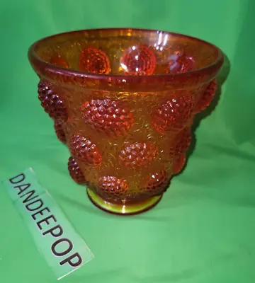 Vintage Retro Fenton Verlys France Les Cabochon Amber Raspberry Gems Glass Vase • $84.99