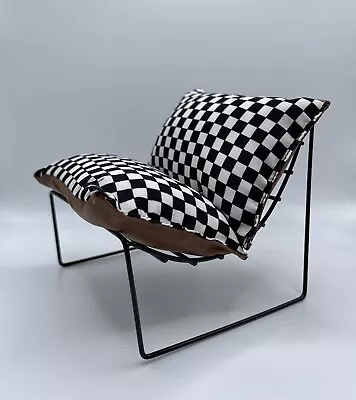 1:6 Scale Miniature MCM Accent Chair - Brown And Black And White Checkers Mini • $29