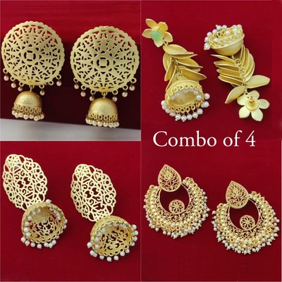 $67.88 • Buy Indian Traditional Pakistani Gold Plated Pearl Jhumka/Jhumki Earrings Combo Of 4