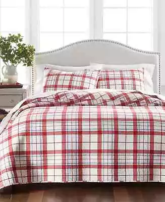 2PC Martha Stewart Collection Windowpane Yarn-Dye Flannel Twin/Twin XL Quilt Set • $219.99