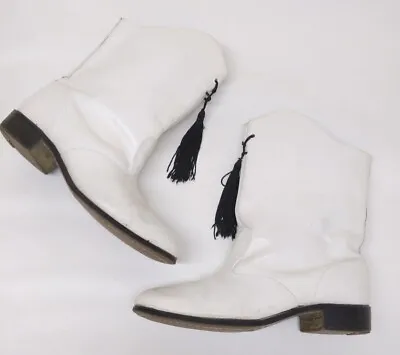 Majorette 7 Boots White Vintage Black Tassel Marching Band Flag • $50