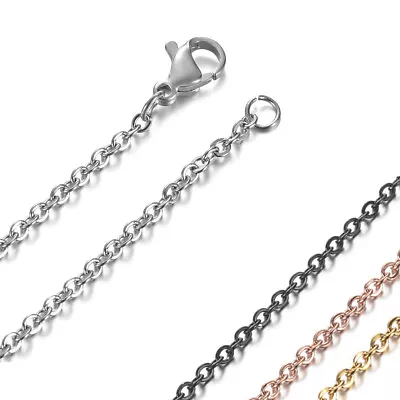 $3.69 • Buy Black Silver Cable Chain 2mm Stainless Steel Necklace 45-60CM Pendants Charms