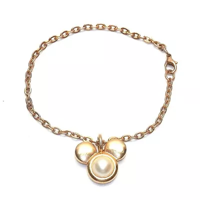 ♡ Disney Disneyland Mickey Mouse Faux Pearl Large Icon Link Bracelet Gold Tone  • $29.64