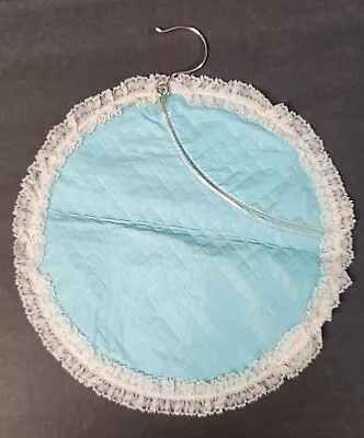 Vintage Clothes Pin Bag- Aqua Blue Circle Lace Trim Removeable Hanger • $7.99