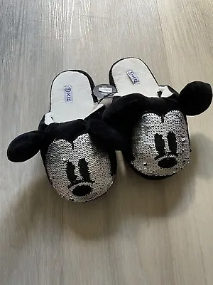 £6.99 • Buy NEW Black Silver Mickey Mouse Slippers Size 10-13uk Child S Soft Slip On