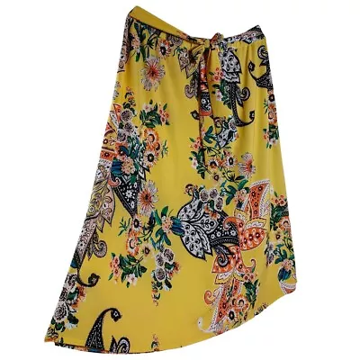 Melissa Paige Women's Yellow Black Floral Print A Line Belted Maxi Skirt Plus 1X • $18