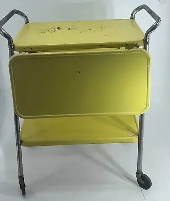 Vintage Cosco Rolling Kitchen Cart 2-Tier Drop Leaf Yellow  Metal Cart • $212