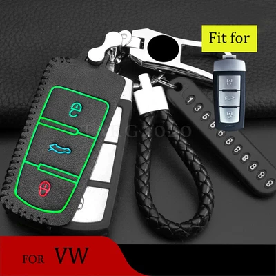 $22.84 • Buy Luminous Leather Remote Key Case Skin Holder Fob Cover For VW Passat CC Magotan 