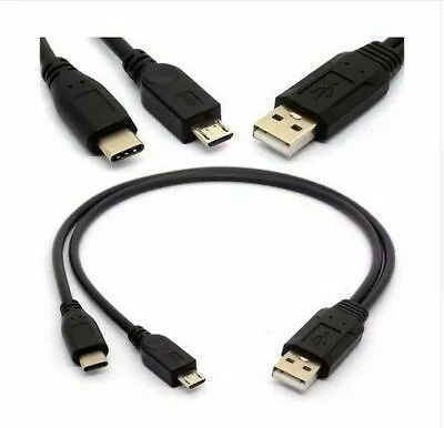 USB 2.0 A Male To USB 3.1 Type C Male & Micro 2 In 1 Charging Y Splitter Cable • $7.34