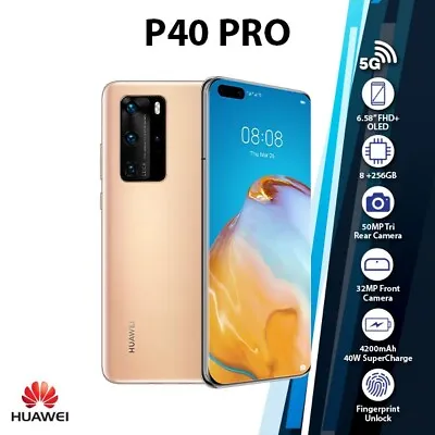 (New) Huawei P40 Pro 5G 8GB+256GB Dual SIM Unlocked Android Mobile Phone - GOLD • $1172.29