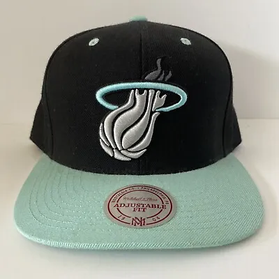 Miami Heat Mitchell & Ness Snapback Cap Hat Adjustable Black Teal Mint Green • $19.98