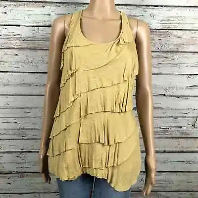 Mine Tiered Diagonal Ruffle Asymmetric Hem Tank Top Tunic MEDIUM Saffron Yellow • $12