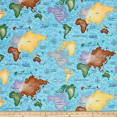 Fat Quarter Lighthouse Wonder Nautical World Map 100% Cotton Quilting Fabric • £3.60