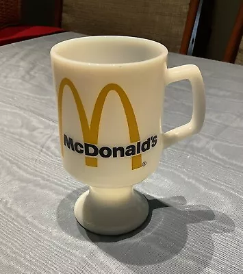 Vintage McDonald's Coffee Mug Cup Milk Glass 5 1/2” Tall Pedestal Golden Arch • $6.99