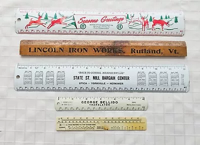 Measuring Rulers 6  & 12  Lot (5) Vintage Metal & Wood From NY & VT Advertising • $25