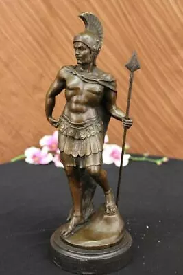 Bronze Statue On Marble Roman Soldier Spartan Warrior Sculpture Figurine Decor • $124.50