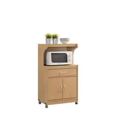 1-drawer Beech Microwave Cart | Hodedah Shelf Storage Kitchen With Doors Pantry • $91.69
