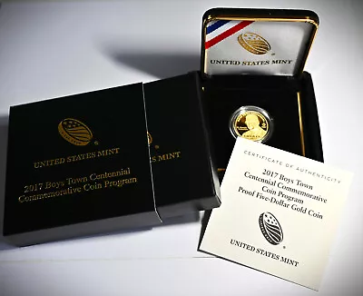 2017- W Boys Town Centennial $5 Gold Proof Commemorative Coin W/ Box & COA • $338