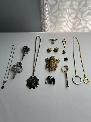 VINTAGE ART DECO JEWELRY LOT 14pcs MIRACLE BROOCHES NS MEYER INC WWII EAGLE BADG • $36.99