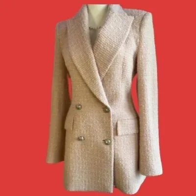 Zara Pink/White Textured Double Breasted Fitted Blazer • $100