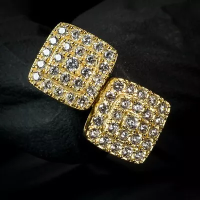 Men's Iced Gold Plated Sterling Silver Square Stud Screw Back Hip Hop Earrings • $15.99