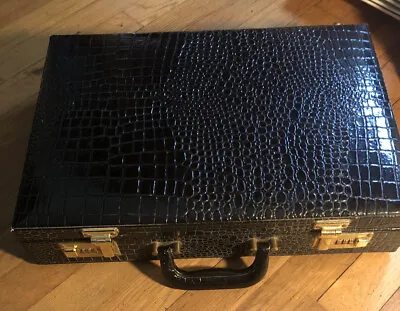 Vintage Monaco Slim Briefcase Black/ BrassFaux Croc Hardshell Case Attaché Case • $45
