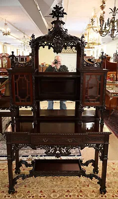 Edwards & Roberts 19th Century Chinese Chippendale Mahogany Etagere Cabinet • $7500