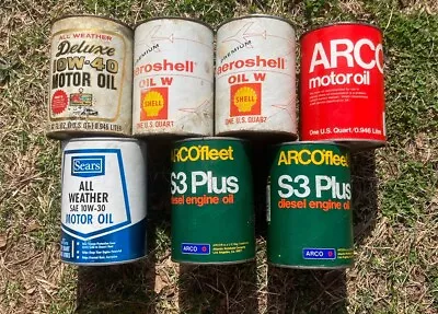 Lot Of 7 Vintage Quart Cardboard Oil Cans Empty Arco Shell Aeroshell Kmart Sears • $29.95