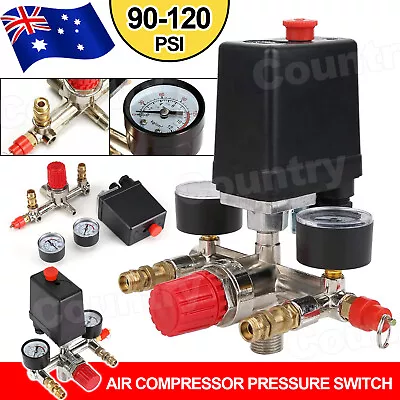 Air Compressor Pressure Switch Control Valve Manifold Regulator Gauges 90-120PSI • $21.95