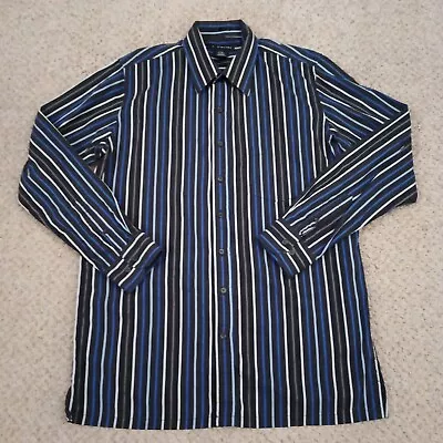 J.Ferrar Shirt Mens Large Tall Black Blue Striped Long Sleeve Button Up Cotton • $11.99