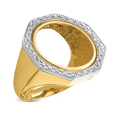 14k Gold Mens Two-tone Polished VS Diamond Octagonal 17.8mm Coin Bezel Ring Size • $2260.99