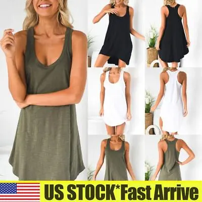 $15.89 • Buy Women Racerback Basic Bodycon Tank Dress Casual Loose Sleeveless V-Neck Tops