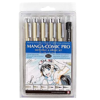 50201 Sakura Pigma Manga Comic Pro Sketching & Inking Set Of 6 Pieces Black Ink • $19.78