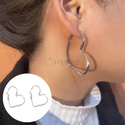 Women Love Heart Twisted Hoop Earrings 925 Sterling Silver Fashion Jewellery UK • £4.99