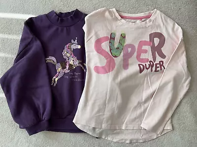 Next Girls Bundle X2 Pink Top & Purple Unicorn Jumper Sweatshirt Age 7-8 Years • £4.49