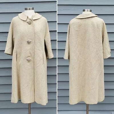 Vintage 50s 60s Retro Pin Up Jackie O Kennedy Swing Mod Boucle Wool Trench Coat • $199.99