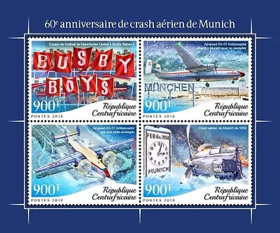 1958 MUNICH AIR DISASTER Manchester United BUSBY BABES Aircraft Stamp Sheet #3 • £5.39