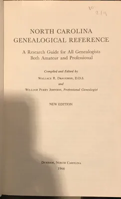 North Carolina Genealogical Reference Edited By Wallace Draughon 1966 Hardback • $20