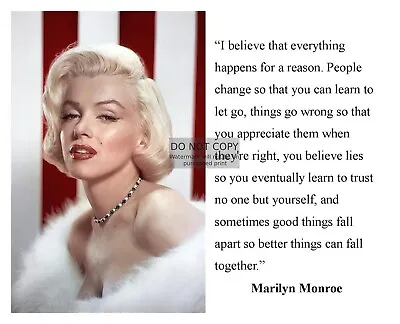 Marylin Monroe Sexy Model  I Believe Everything Happens For A Reason  8x10 Photo • $8.49