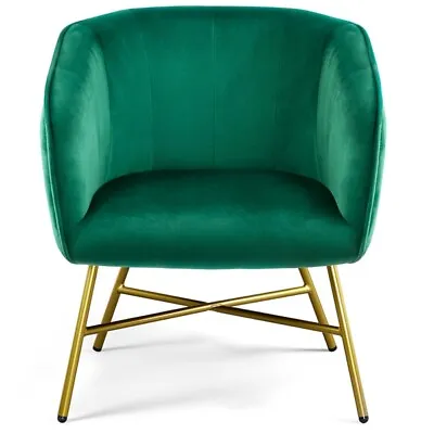 Fabric Accent Green Chair With Golden Finished Metal Legs For Living Room Cafe • $97.99