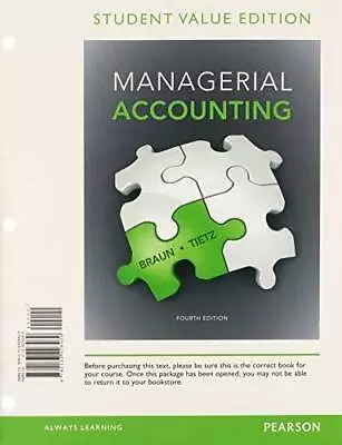 Managerial Accounting Student Value Edition Plus NEW MyAccountingLab Wit - GOOD • $18.22