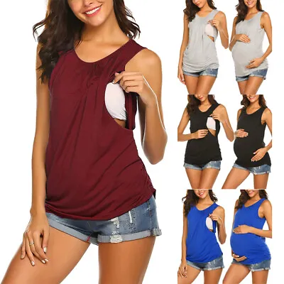 £3.49 • Buy Womens Summer Pregnancy Nursing Tank Tops Maternity Breastfeeding Vest T-Shirts