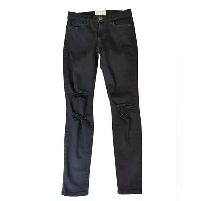 CURRENT/ELLIOTT Jeans Womens 25 Jet Black Destroy Denim The Stiletto Skinny • $37.88