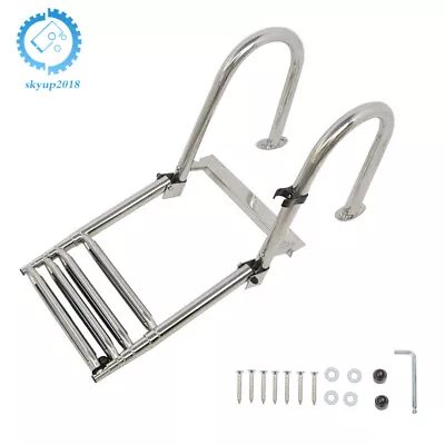 Foldable Stainless Steel 4 Step Pontoon Boat Ladder Marine Yacht Ladder W/ Pedal • $106.45