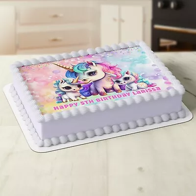 $22 • Buy Rainbow Unicorns Rectangle Square Edible Icing Image Cake Topper